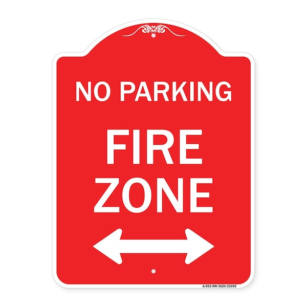 Signmission Fire Lane W/ Bidirectional Arrow, Red & White Aluminum Architectural Sign, 18" x 24", RW-1824-23990 A-DES-RW-1824-23990 - main
